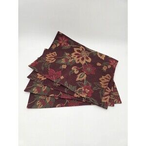 Set of 4 Woven Floral Tapestry Placemats Burgundy Gold Hunter Green Fall